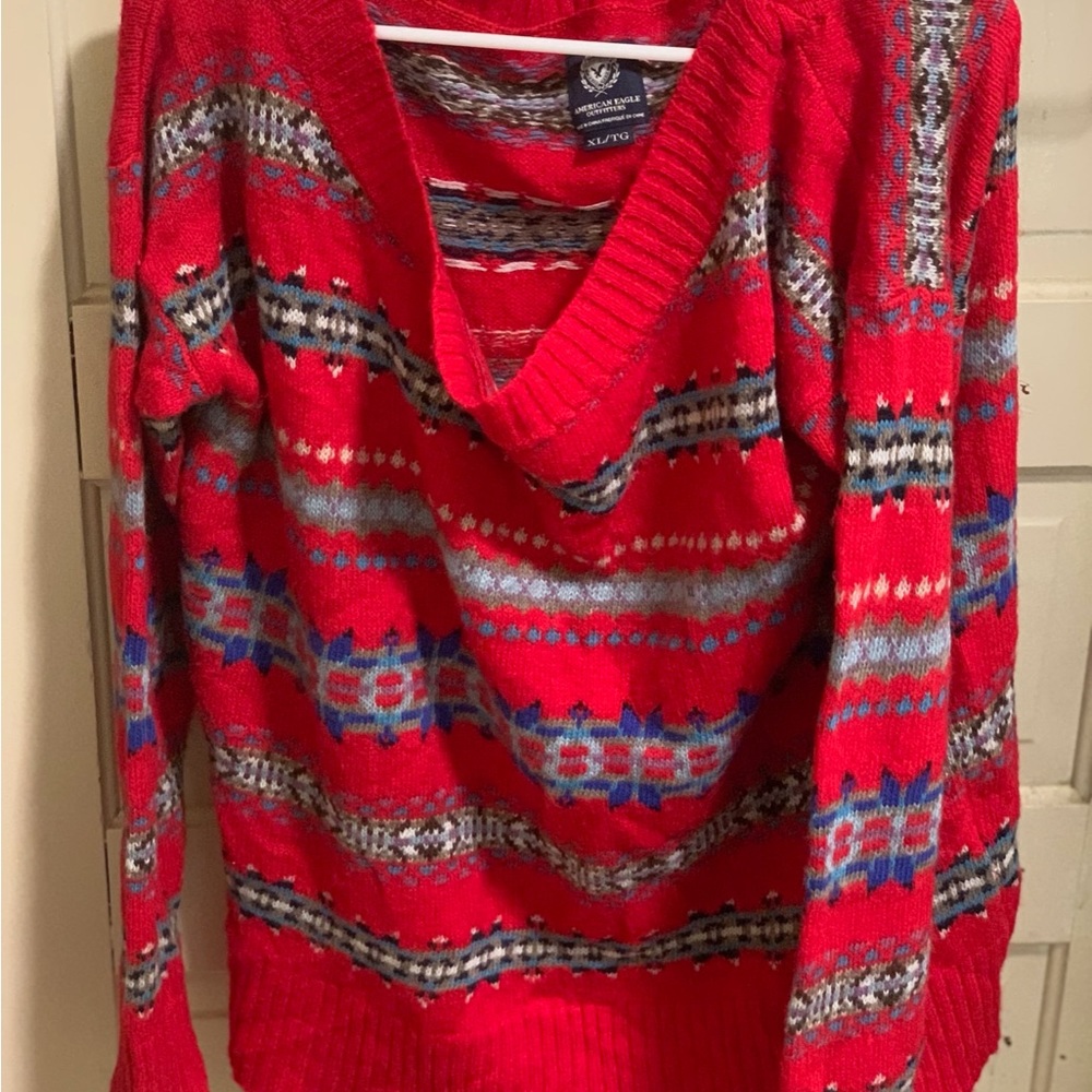 American Eagle Red Pattern Sweater - image 1
